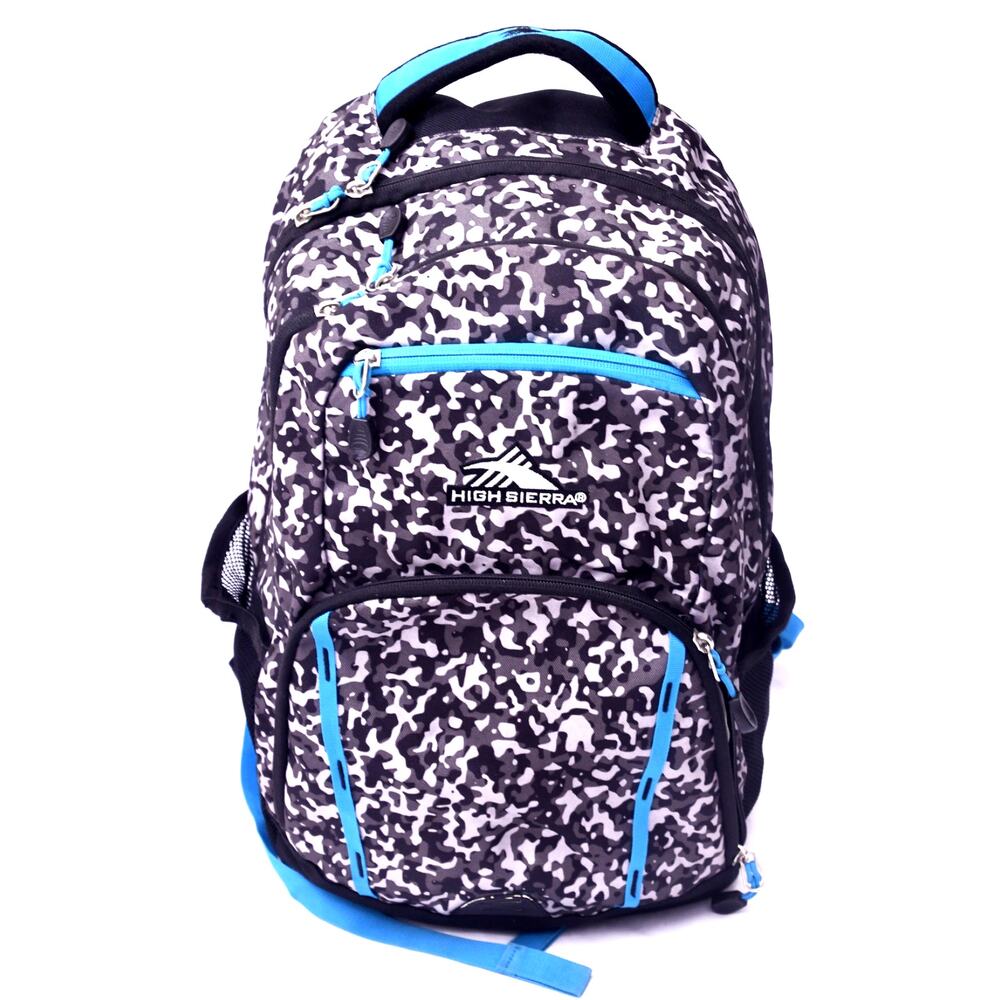 High Sierra Backpack Black Gray Camo Blue Multi Compartment School Travel Bag
